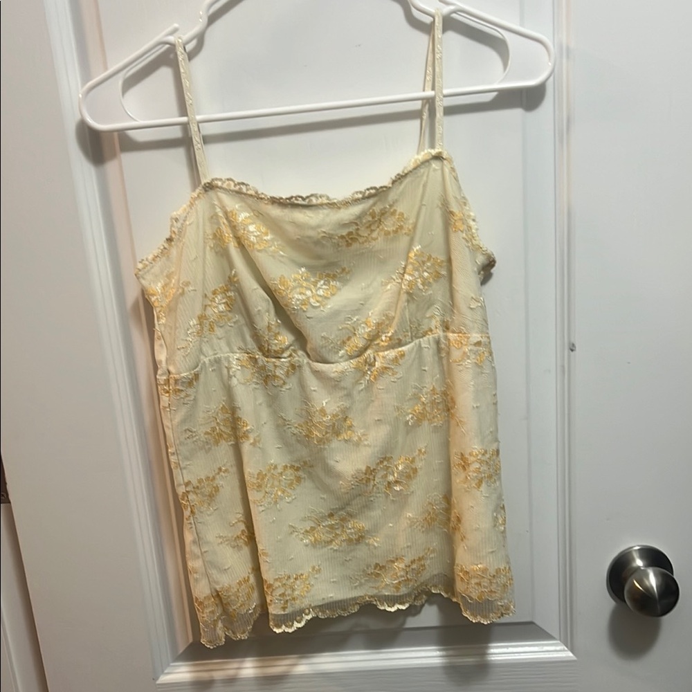 Floral Lace Trim Camisole Top - Cream